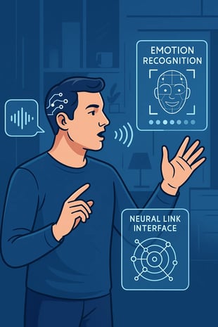 Person interacting via emotion recognition and neural interface, depicting Web 4.0 in the evolution of the web.